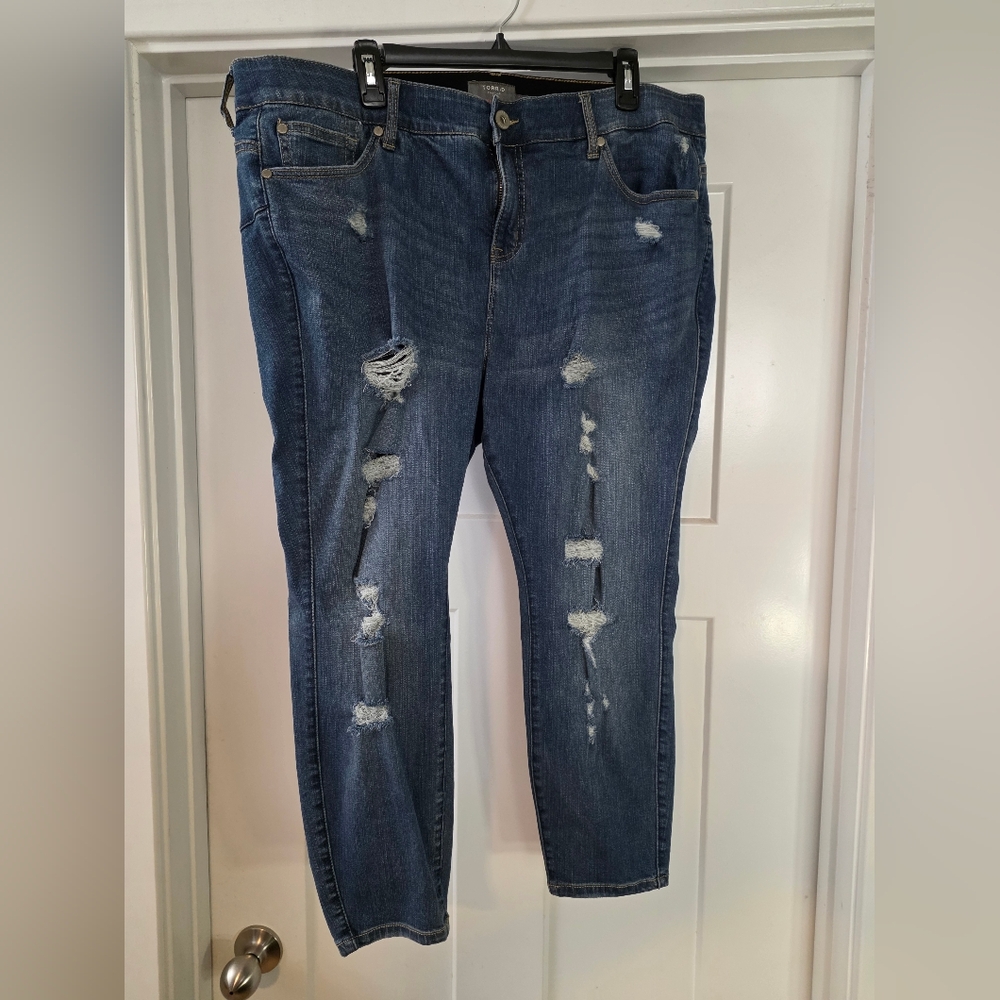 Torrid Dark Blue Ripped Boyfriend Jeans